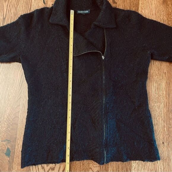 EILEEN FISHER S Black Cats Mohair Moto Sweater Jacket Asymmetrical Zip: Flaw - Picture 16 of 16